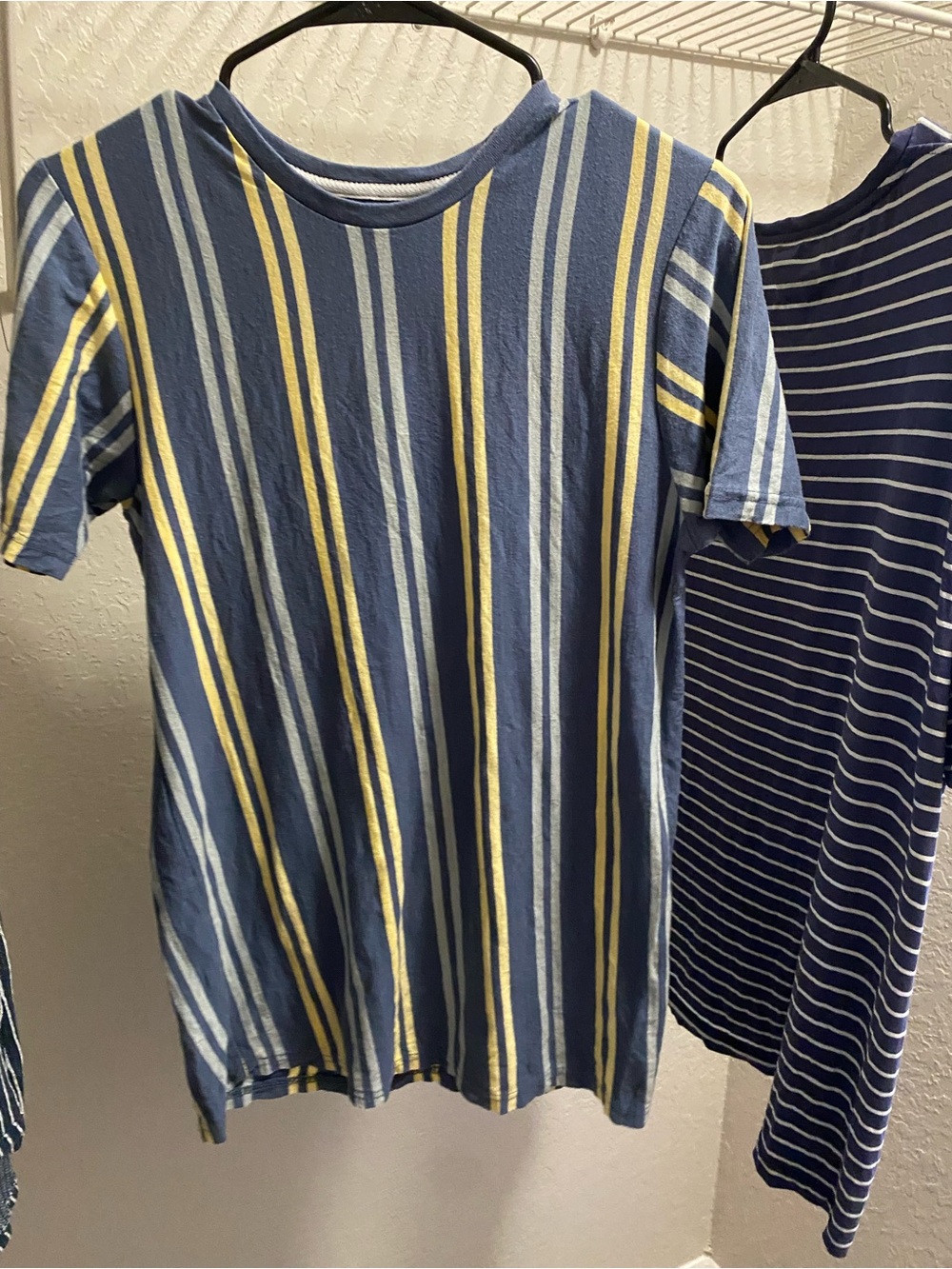 Free Planet Navy, Yellow & Light Blue Vertical Stripe Short Sleeve Tee